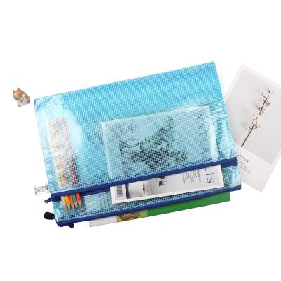 China Double Layer PVC A4 Waterproof And Dustproof Transparent Bag Zipper Document Pattern Grid Folder Plastic Bag for sale