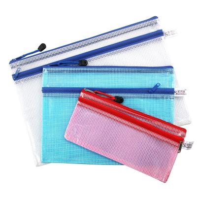 China PVC PVC Bill/receipt/check double layer waterproof and dustproof transparent bag plastic file grid pattern zipper bag plastic bag for sale