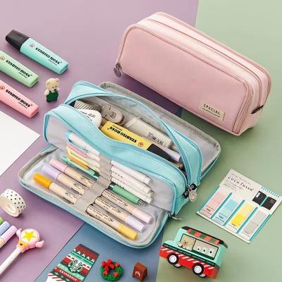 China Gift Large Capacity Double-Layer Canvas Pencil Bag Stationery Multifunctional Portable Box Student Pencil Case Single Pen Bag for sale