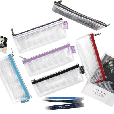 China Wholesale Waterproof Mesh Transparent Cosmetic Pouch Zipper Pen Bag Factory School Pencil Pouch Portable Office Pencil Bag Custom for sale