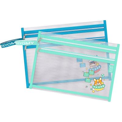 China nylon mesh & Oxford Cloth Customized Italy Student Textbooks Sorting Bag Double Layer Document Bag School Supplies Nylon Mesh Folder Plastic Bag for sale