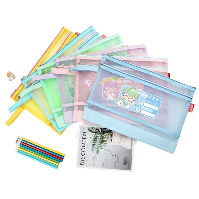 China nylon mesh & Oxford Cloth Japan Student Textbooks Sorting Bag Plastic Double Layers Zipper Document Bag Nylon Mesh Folder Bag for sale