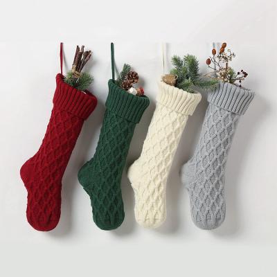 China Christmas Ornament Wholesale Knitted Wool Christmas Stocking Hanging Candy Santa Socks Christmas Pendants Ornament for sale