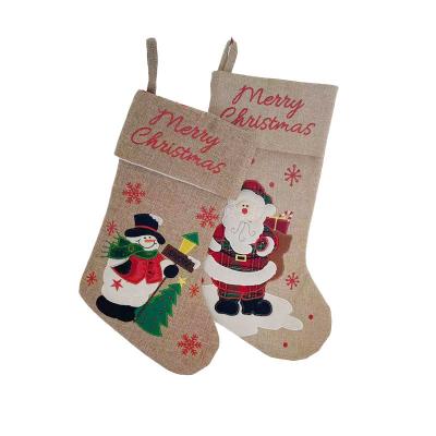 China Canvas Bag Santa Claus Stockings Art Embroidery Snowman Gift Bag Xmas Christmas Ornament Christmas Stocking Sock for sale