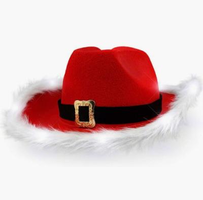 China Western Red Cowboy Wide Brim Cowgirl Santa Claus Jazz Hat For Woman Christmas Casual Felt Hat for sale