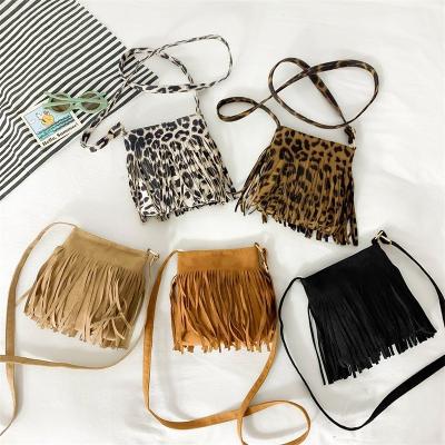 China Fashion New PU Leopard Print Tassel Decorative Bag Girls Shoulder Messenger Bag Children Shoulder Bag for sale