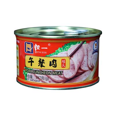 China Factory direct delicious high quality canned luncheon meat canned 397g pork canned meat round can for sale