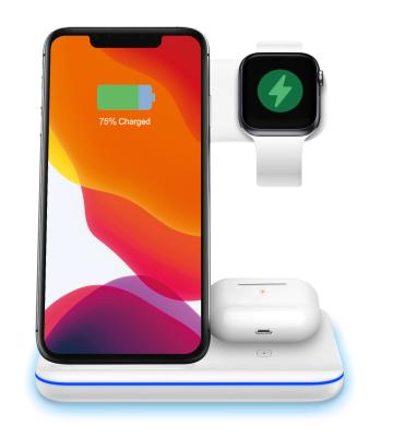 China Airpods Qi Fast Charging Stand 15W Phone/Smart Watch/Wireless Charger Charging Station For iPhone Airpods Wireless Charger for sale