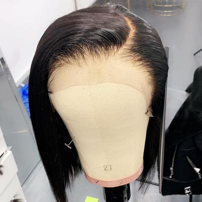 China Cheap Silky Straight Wave Cuticle Aligned Virgin Hair Lace Front Closure Short Bob Wig Glueless Straight Bob Wigs Lace Front Peruvian Pixie for sale