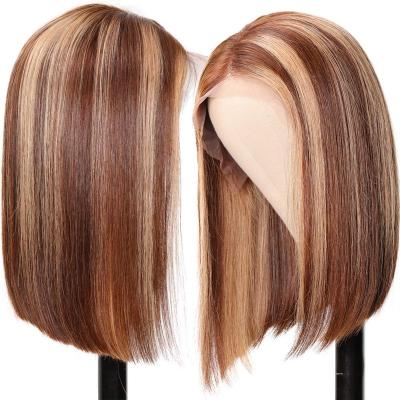 China Wholesale Short Bob Wigs Super Durable Drawn Silky Straight Wave 4/27 Lace Front Highlight Hair Wigs 1B Honey Brown Color Straight Bob Color for sale