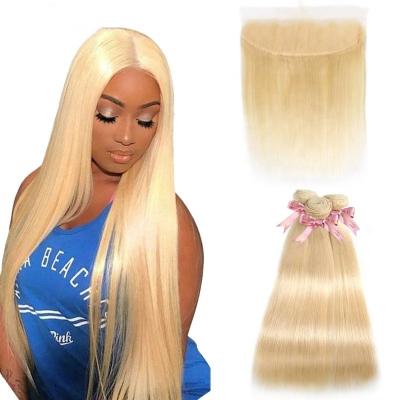 China Silky Straight Wave 613 Blonde Bundles With Headband Pre Plucked Closure Honey Platinum Blonde Remy Human Hair Extension Straight Hair Bundles With for sale