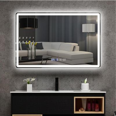 China Modern Hotel Smart Touch Screen Frameless Dimmer Lights Wall Mounted Bathroom Led Backlit Mirror for sale