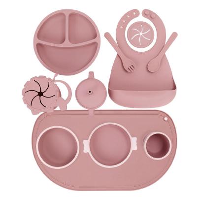 China BPA Free Silicone Baby Suction Bowl Dish Silicone Bib Baby Bib Set 7pcs Feeding Tableware Set Bpa Free Led Weaning Set for sale