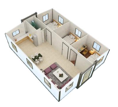 China 2 Bedroom 60m2 Modern Flat Granny House Hydraulic Expandable Container Cabin for sale