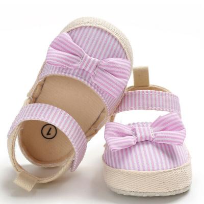 China The latest 2021 soft flat bottom striped bow baby sandals, summer multi-color optional sandals for sale