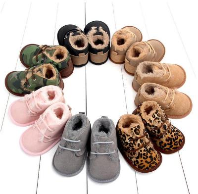 China Boys First Walkers Toddler Kids Sneakers Flat Infant Winter Boots Newborns Leopard Lace Warm PU Leather Baby Shoes for sale