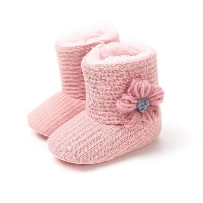 China Autumn And Winter Cotton Cute Flowers Flat Durable Newborn Baby Boots High Top Warm Boots for sale