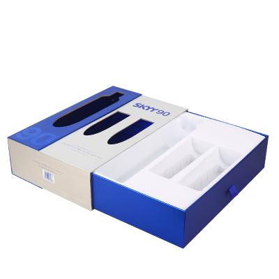 China Wholesale New Design Disposable Brandy Drawer Custom Paper Box Packaging Open Window Brandy Gift Box With Blister Divider for sale