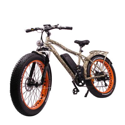 China Multi-function aluminum electric power frame fat e bike color camouflage fashion large tire bicycle with rear rack for sale