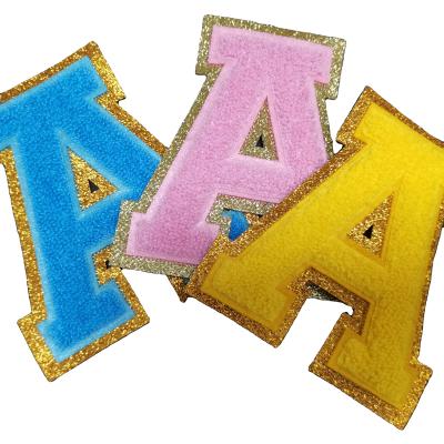 China Viable Glitter Letters Chenille Patch Custom Applique Embroidered Badges For Garments for sale