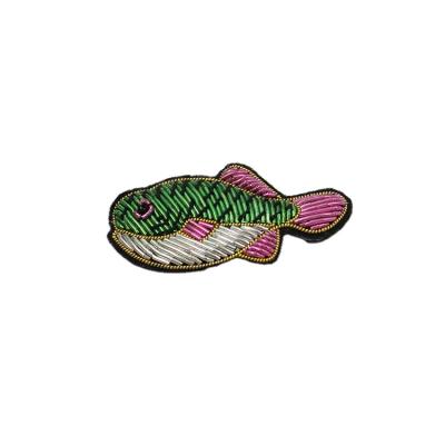 China Handmade Colorful Fish Hand Embroidery Brooch Badges Bullion Yarn Fashion Jacket Indian China Embroidered Patches For Blazer Cres for sale