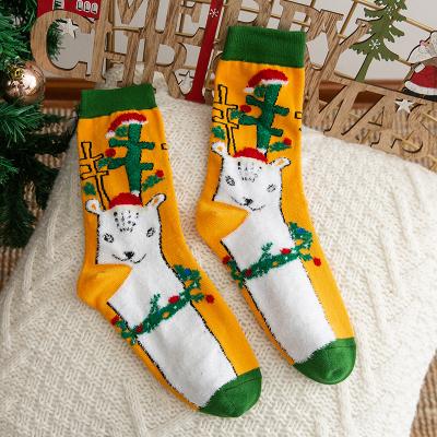 China 2021 High Quality Fashion Crew Christmas Jacquard Design New Arrival Girls Christmas Socks QUICK DRY Cute Knitted Socks Merry Christmas for sale