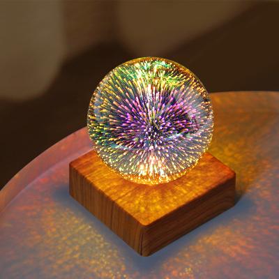 China Modern Colorful Led Decorative 3d Hearts Fireworks Night Light Bedroom Lamp Romantic Glass Bedside Table Lamp for sale