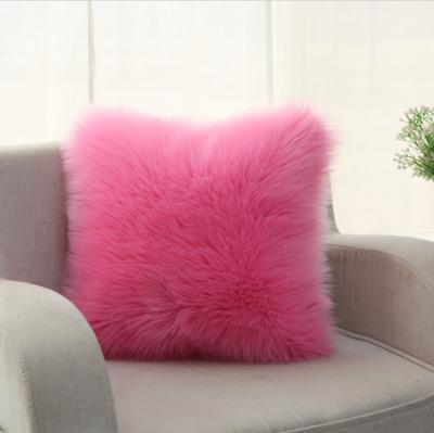 China Square Faux Fur Plush Pillow Cushion Anti-Static Soft Stuffed Cushion Artificial Wool Pillow Case for sale