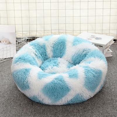 China Plush Travel Round Faux Fur Cozy Soft Donut Dog Geometric Cat Sleeping Cushion Bed Pet Bed for sale