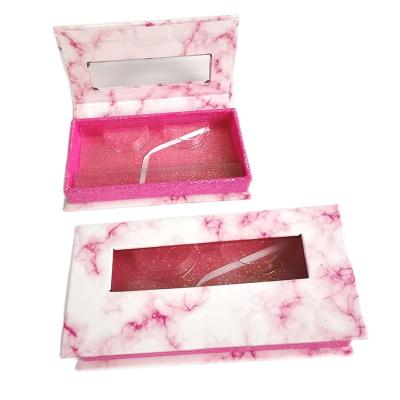 China Recyclable Exquisite Design Glitter Eyelash Packaging Magnetic Empty Pink Marble Box For One Pair for sale