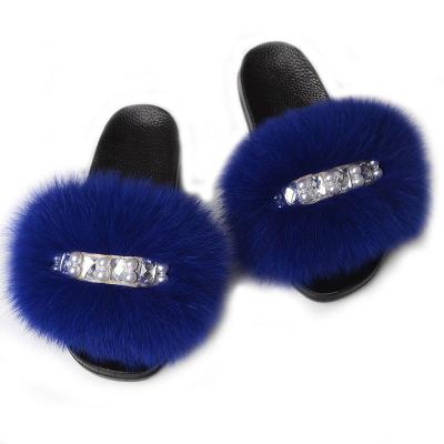 China 2021 Fashion Trend New Fashion Fur Slippers Slides Women's Real Fox Fur Plush Indoor Flip Flops Summer Fur House Slippers Wholesale Slippers for sale