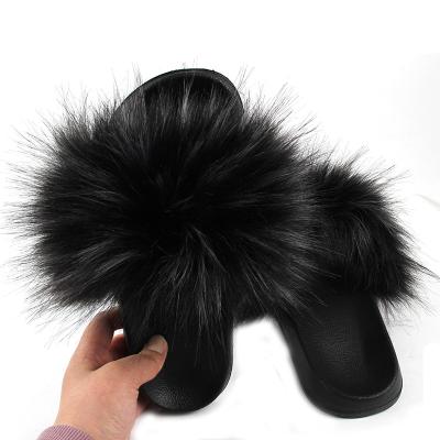 China Wholesale Custom Fashion Trend Raccoon Fox Faux Fur Slides Furry Slides Home Sandals Fluffy Slippers Women Big Fake Fur Slides For Woman for sale