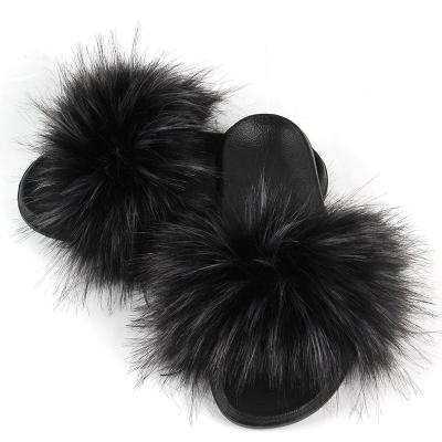 China Fashion Trend Big Furry High Quality Fur Slippers Faux Imitation Fur Slides Slides Sandals Women's Custom Made LOGO Fluffy Fur Flip Flops Slippers for sale