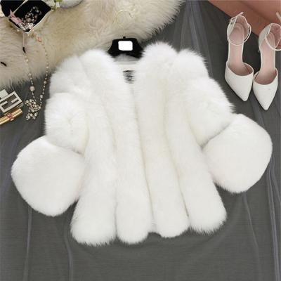 China Wholesale High Quality Viable Luxury White Color Winter Faux Fox Fur Coat For Women for sale