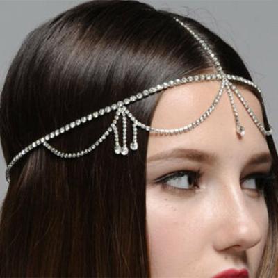 China Luxury Bridal Jewelry Crystal Forehead Hair Accessories Party Occasion Headband Chain For Women Wedding Rhinestone Hairbands Headdress for sale