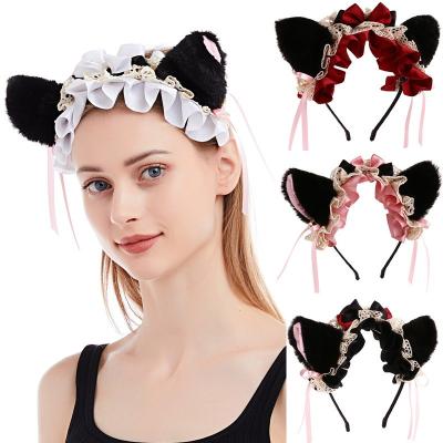 China Accessories Kitty Fancy Dress Kitten Ears Hair Band Lolita Maid Lace Cat Ear Bow-knot Party Occasion Rabbit Ears Headbands For Party for sale