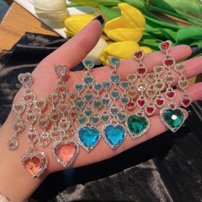 China FASHIONABLE Exaggerated Grade 3A Zircon Rhinestone Stud Earrings For Women's Fashion Big Diamond Heart Earrings 2022 for sale