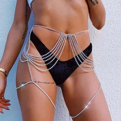 China CLASSIC Boho Rhinestone Waist Body Chains Sexy Gold Silver Chest Chain Tassel Bra Bikini Nightclub Beach Leg Jewelry Accessories for sale