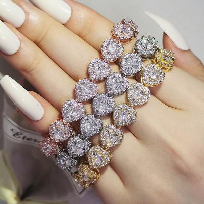 China Luxury Jewelry Diamond Heart Bracelet Cuban Chain Bracelets Bangles Vintage Fashion For Women for sale