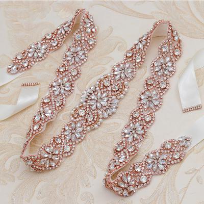 China Silver Crystal Bridal Sash Rhinestones Bridal Gold Long Applique Shiny Handmade Wedding Sash For Wedding Dresses for sale