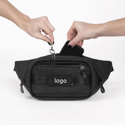 China Water Proof Fashion Custom Logo Anti Theft Black Waist Bag Men Sports Gym Casual Bag Waterproof Waist Bag for sale