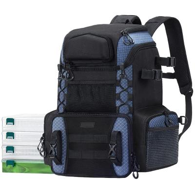 China UNIVERSAL Waterproof Backpack Fishing Bag Large Capacity Heavy Duty Fishing Tackle Backpack With 4 Boxes for sale