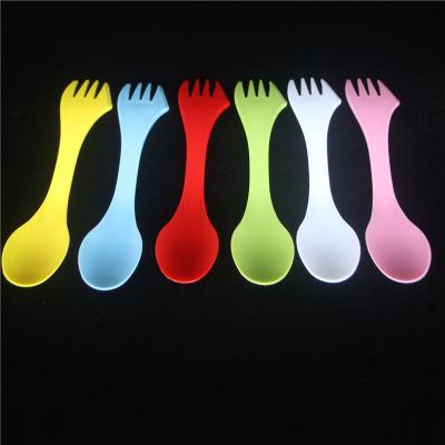 China Brand New Viable Innovative Logo Gift Plastic Utensil Set 3 in 1 Portable Personal Travel Cutlery Set Clip Food Pick with Bottle Opener for sale