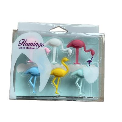 China Hot Selling Disposable Party Silicone Flamingo Recognition System Wine Glass Animal Creative Marker Disposable Drinking Marker for sale