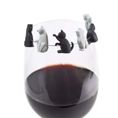 China Cat Wine Glass Recognizer Tea Bag Disposable Hot Sale Wine Glass Hanging Markers Kitten Wine Glass Marker for sale