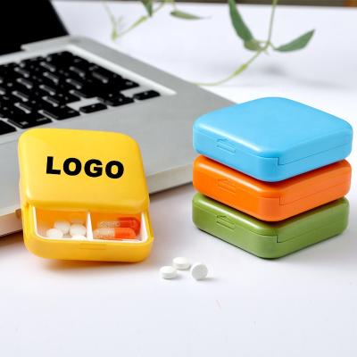 China 2 Compartments ABS Small Pocket Slide Pill Week Plastic Case Plastic Square 2 Compartment Medicine Holder Case Accept Custom Logo Pill Box for sale