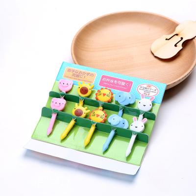 China Direct Selling Sign Fruit Toothpicks Bento Lunch Animal Farm Mini Cartoon Fruit Disposable Decorative Plastic Fork for sale