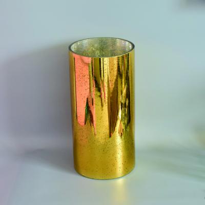 China Home Decoration Handblown Gold Color Tall Cylinder High Quality Spray Glass Vase for sale