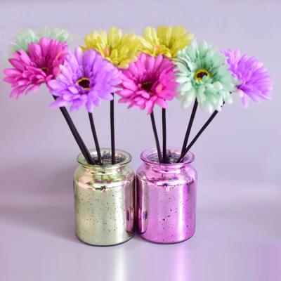 China Hot Sale Home Decoration Machine Made Stained Color Plated Glass Vase For Flower for sale