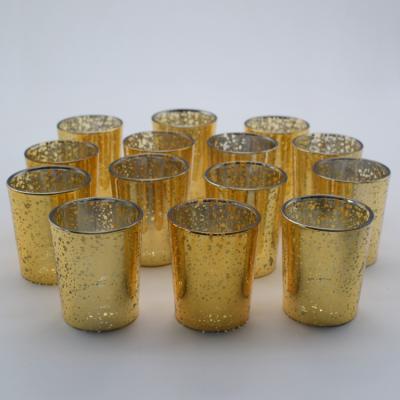 China Mercury home wholesale glass votive candle holder decoration gold spray candle holder for sale